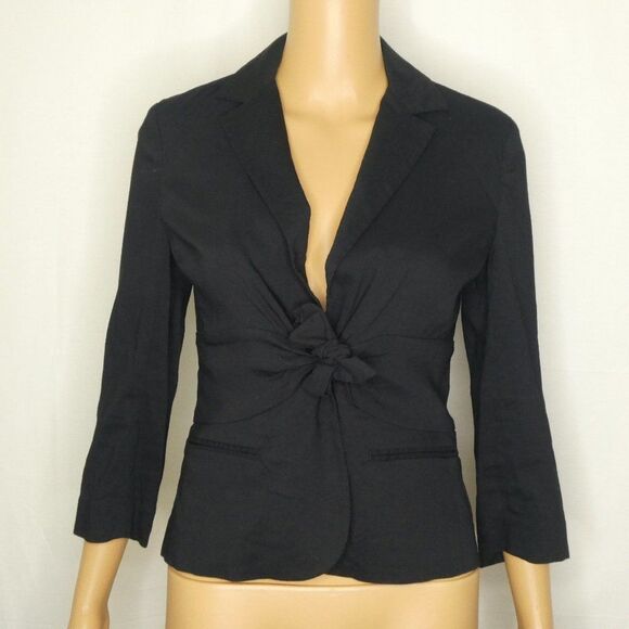 Theory Galina Linen Blend Tie Front Blazer Jacket Black Career Size 2 - Picture 2 of 9